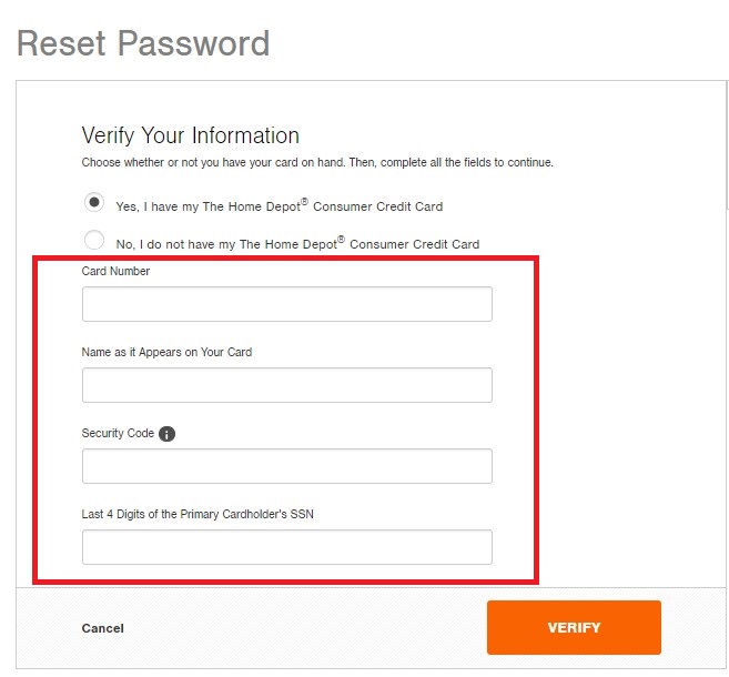 Password reset  step 2